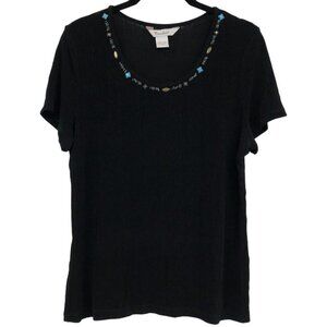 TanJay Black Textured jewelled neck Short Sleeve Shirt size S